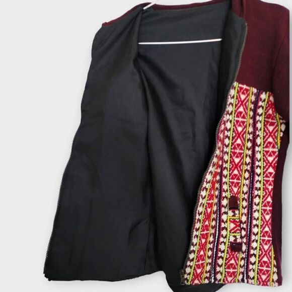 Womens Wool Jacket Sz Medium Hoodie Zip Front Vtg Cabincore Hippie Bohemian Boho - Picture 4 of 11